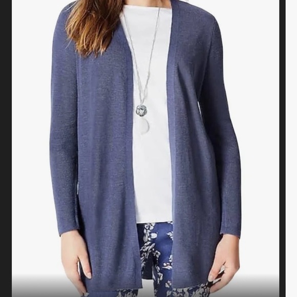 Love Linen J. Jill blue long sleeves open cardigan 100% Linen sz L - Picture 5 of 8